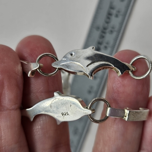 Dolphins Sea Life Love Sterling 925 Silver Wrist Linked Bracelet 7.5 Inches - Picture 6 of 7